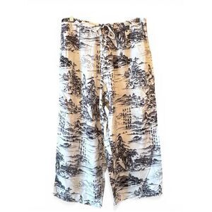 KAHALA Vintage Made In Hawaii Rayon Cropped Wide Leg Pants Sumi-e Ink Wash Print